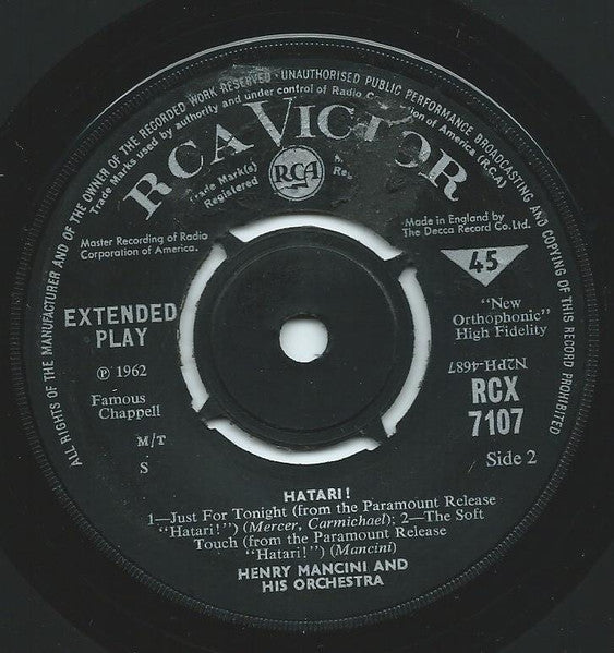 Henry Mancini : Howard Hawk's Hatari! - Music From The Paramount Motion Picture Score (7", EP)
