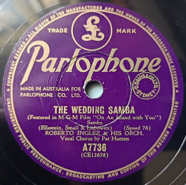 Roberto Inglez And His Orchestra : The Wedding Samba / The Harry Lime Theme (Shellac, 10")