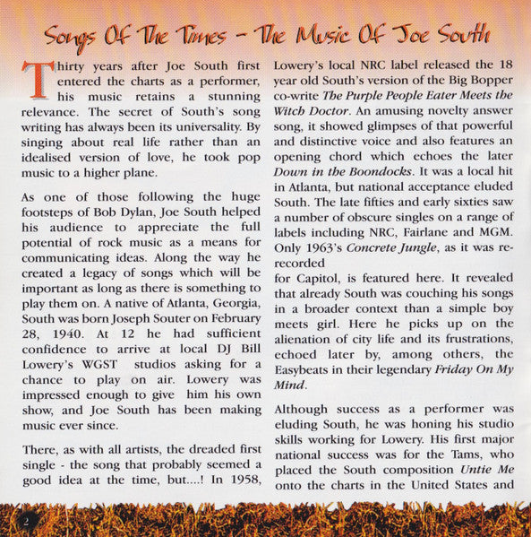 Joe South : Anthology  (A Mirror Of His Mind: Hits And Highlights 1968-1975) (CD, Comp)