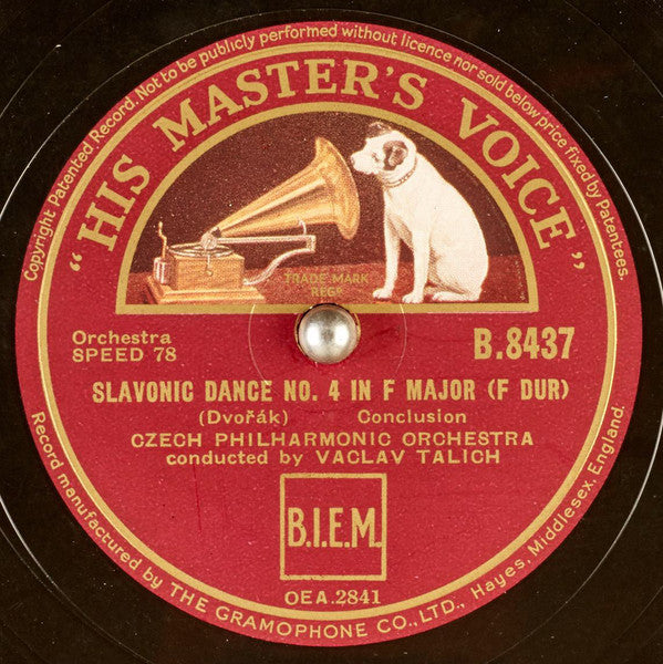 Dvořák* - Czech Philharmonic Orchestra* Conducted By Vaclav Talich* : Slavonic Dance No. 4 In F Major (F Dur) (Shellac, 10")