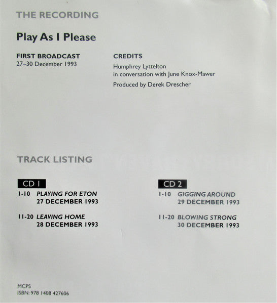 Humphrey Lyttelton, June Knox-Mawer : I'm Sorry I Haven't A Clue's Humphrey Lyttelton In Conversation: 'Play As I Please' (2xCD, RE)
