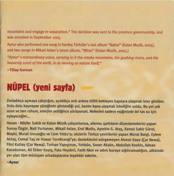 Aynur* : Nûpel (CD, Album, RE)
