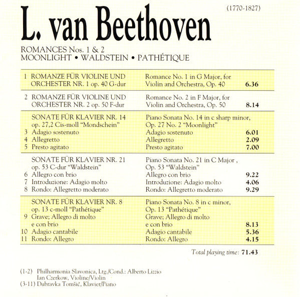 Beethoven* : Romances Nos. 1 & 2 • Moonlight • Waldstein • Pathéthique (CD)