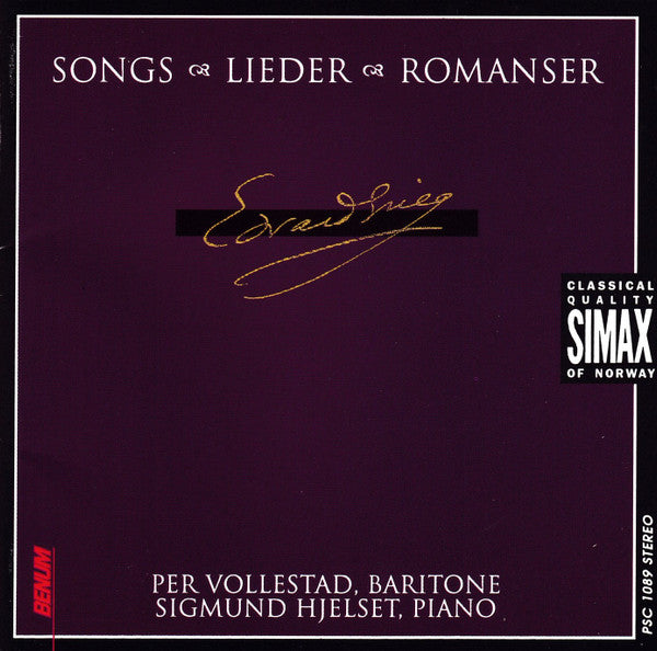 Edvard Grieg, Per Vollestad, Sigmund Hjelset : Edvard Grieg: Songs (CD)