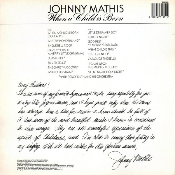 Johnny Mathis : When A Child Is Born (LP, Comp, RE)