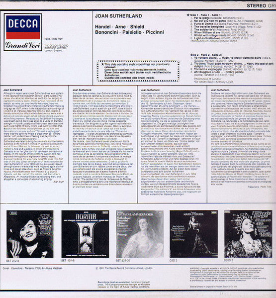 Georg Friedrich Händel / Thomas Arne / William Shield / Giovanni Bononcini / Giovanni Paisiello / Niccolò Piccinni - Joan Sutherland : Joan Sutherland (LP, Comp)