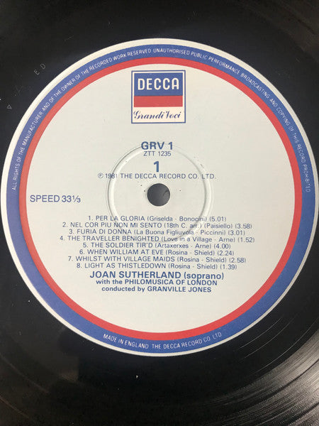 Georg Friedrich Händel / Thomas Arne / William Shield / Giovanni Bononcini / Giovanni Paisiello / Niccolò Piccinni - Joan Sutherland : Joan Sutherland (LP, Comp)