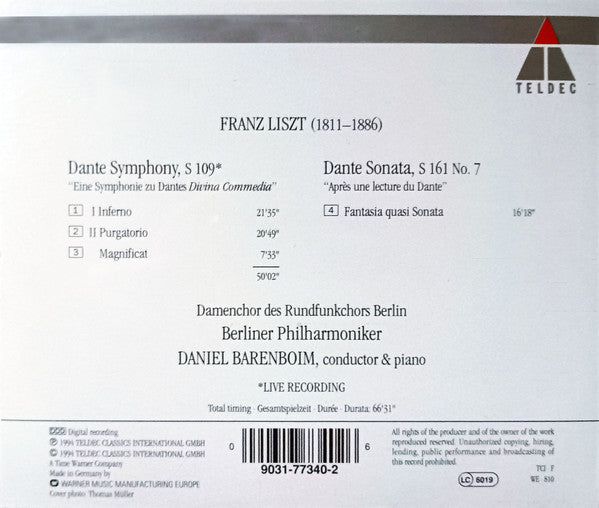 Franz Liszt – Daniel Barenboim, Berliner Philharmoniker : Dante Symphony • Dante Sonata (CD)
