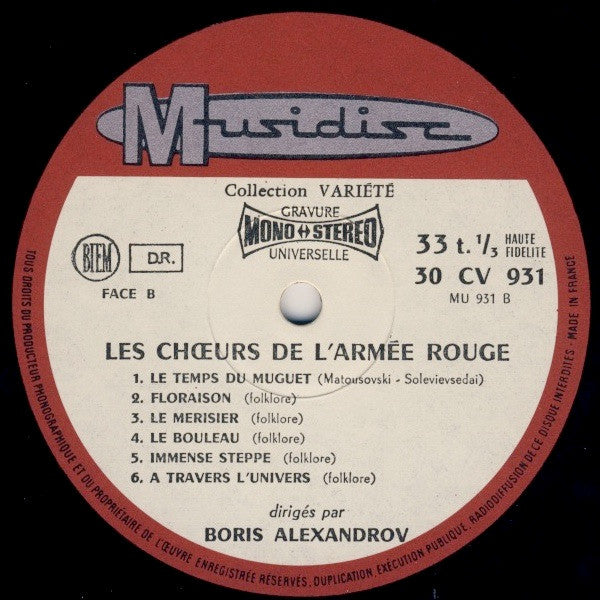 The Alexandrov Red Army Ensemble - Boris Alexandrov : Les Chœurs De L'Armée Rouge (Volume 1) (LP)