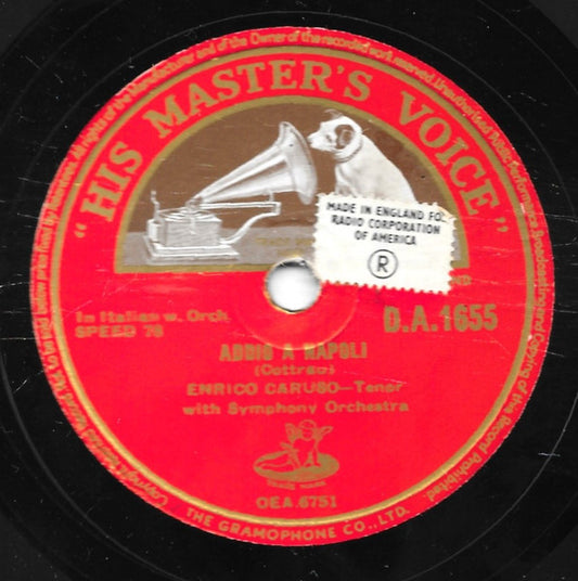 Enrico Caruso : Addio A Napoli / Musica Proibita (Shellac, 10", RP, DTP)