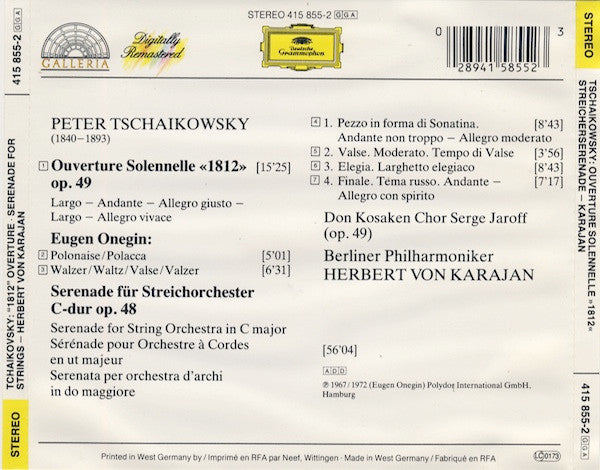 Pyotr Ilyich Tchaikovsky - Berliner Philharmoniker - Herbert von Karajan : Ouverture Solennelle »1812« - Streicherserenade - Polonaise Und Walzer Aus »Eugen Onegin« (CD, Comp, RM)