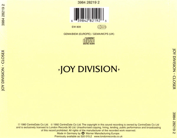 Joy Division : Closer (CD, Album, RE, Arv)