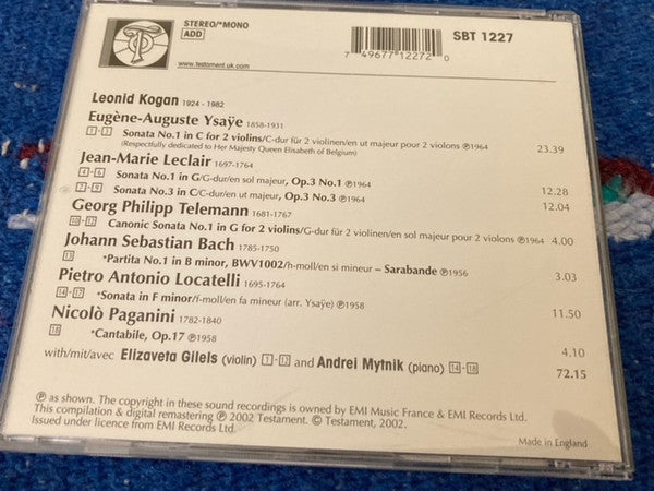 Leonid Kogan - Ysaÿe* / Leclair* / Telemann* / Locatelli* / Bach* / Paganini* : Sonatas (CD, Comp, Mono)