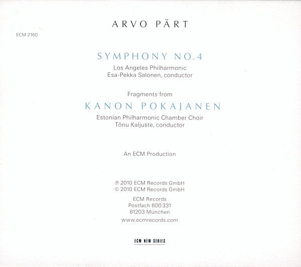 Arvo Pärt : Symphony No. 4 (CD, Album, EDC)