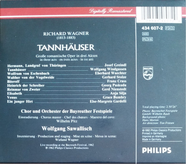Richard Wagner - Bayreuther Festspielhornisten · Wolfgang Windgassen · Anja Silja · Grace Bumbry · Eberhard Wächter · Josef Greindl · Gerhard Stolze · Franz Crass · Wolfgang Sawallisch : Tannhäuser (3xCD, Album, RE + Box, Sli)