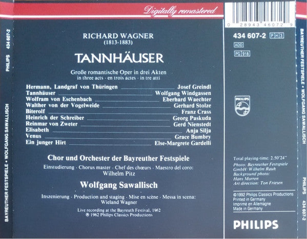 Richard Wagner - Bayreuther Festspielhornisten · Wolfgang Windgassen · Anja Silja · Grace Bumbry · Eberhard Wächter · Josef Greindl · Gerhard Stolze · Franz Crass · Wolfgang Sawallisch : Tannhäuser (3xCD, Album, RE + Box, Sli)