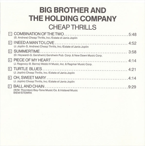Big Brother & The Holding Company : Cheap Thrills (CD, Album, RE)