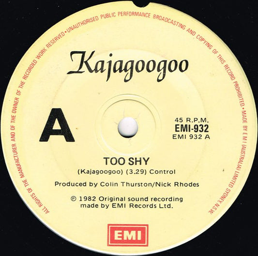 Kajagoogoo : Too Shy (7", Single)