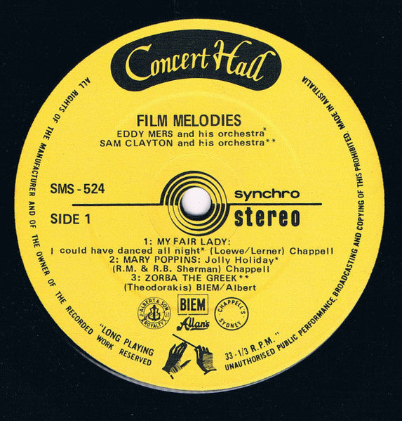 Eddy Mers And His Orchestra / Sam Clayton And His Orchestra* / Jean Claudric And His Orchestra* : Film Melodies (7", EP)