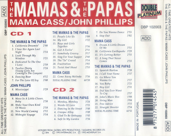 The Mamas & The Papas / Mama Cass* / John Phillips : All-Time Greatest Hits (2xCD, Comp)