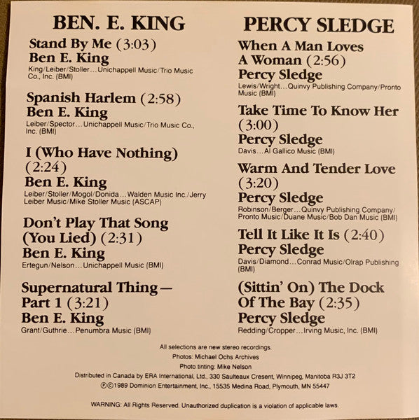 Ben E. King / Percy Sledge : Best Of 2 Super Artists On 1 Great Compact Disc (CD, Comp)