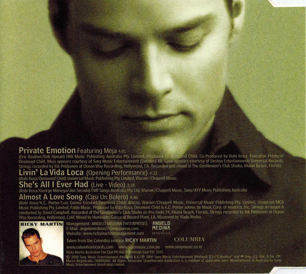 Ricky Martin Featuring Meja : Private Emotion (CD, Single)