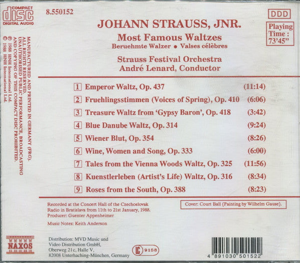 Johann Strauss Jr. - Ondrej Lenárd, Strauss Festival Orchestra : Most Famous Waltzes (CD, Comp, RE)