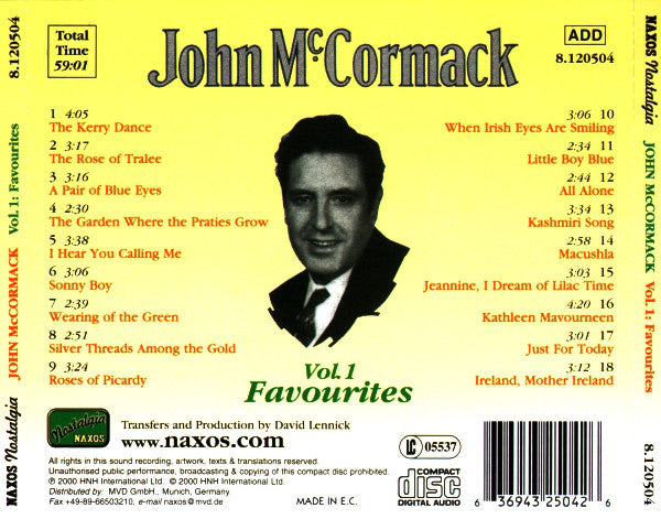John McCormack (2) : Vol. 1: Favourites (CD, Comp)