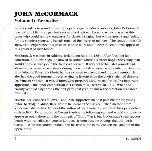 John McCormack (2) : Vol. 1: Favourites (CD, Comp)