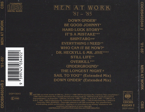 Men At Work : '81 - '85 (CD, Comp, RP)
