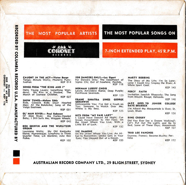 Frank Sinatra : One For My Baby (7", EP)