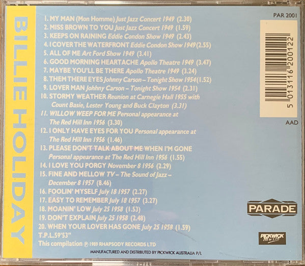 Billie Holiday : In Person, In Concert (CD, Comp)