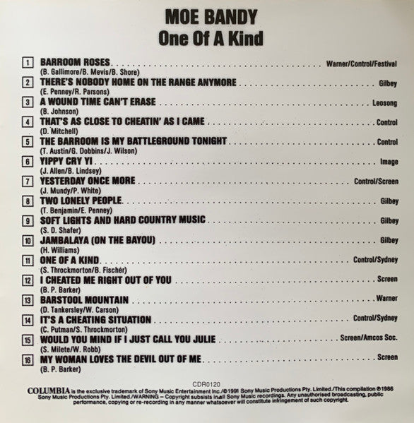 Moe Bandy : One Of A Kind (CD, Comp, RE)