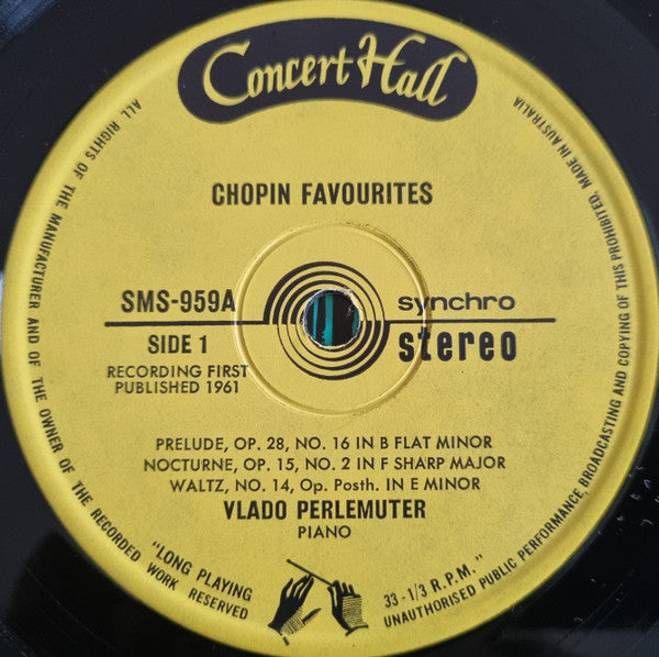 Frédéric Chopin - Vlado Perlemuter : Chopin Favourites (7", RE, Syn)