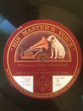 Olive Kline And Elsie Baker : Whispering Hope / Abide With Me (Shellac, 10", Mono)