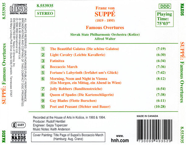 Franz von Suppé, Slovak State Philharmonic Orchestra, Košice, Alfred Walter : Famous Overtures (CD, RE)