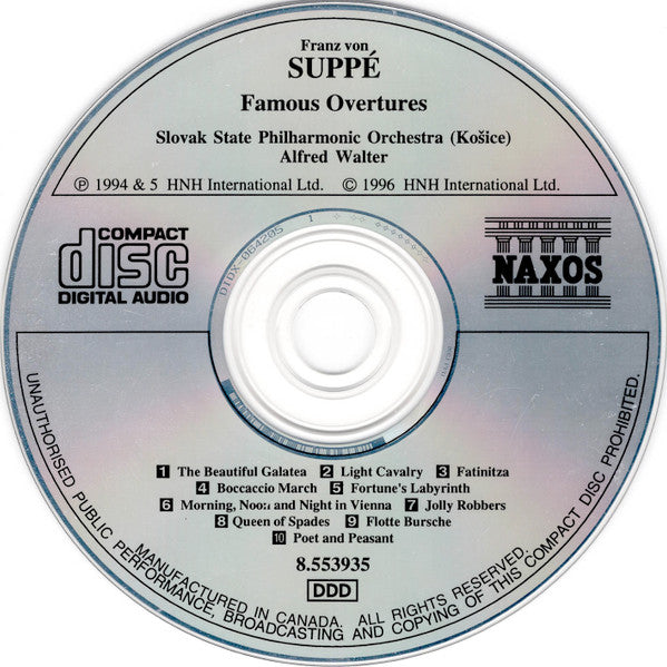 Franz von Suppé, Slovak State Philharmonic Orchestra, Košice, Alfred Walter : Famous Overtures (CD, RE)