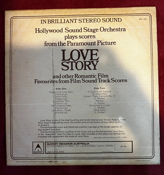 The Hollywood Sound Stage Orchestra : Love Story and other Romantic Film Themes (LP, Album)