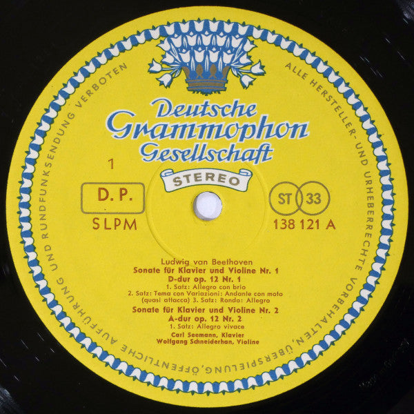 Ludwig Van Beethoven, Carl Seemann, Wolfgang Schneiderhan : Violinsonaten D-dur Op. 12 Nr. 1 ∙ A-dur Op. 12 Nr. 2 / G-dur Op. 30 Nr. 3 (LP, RE, All)