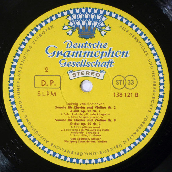 Ludwig Van Beethoven, Carl Seemann, Wolfgang Schneiderhan : Violinsonaten D-dur Op. 12 Nr. 1 ∙ A-dur Op. 12 Nr. 2 / G-dur Op. 30 Nr. 3 (LP, RE, All)