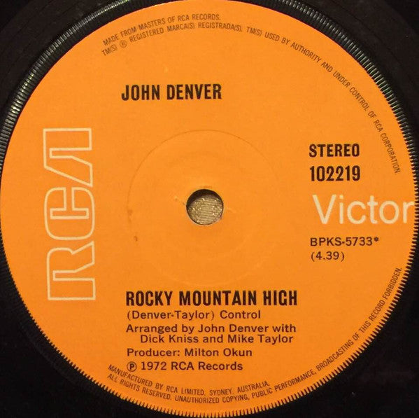 John Denver : Rocky Mountain High (7", Single)