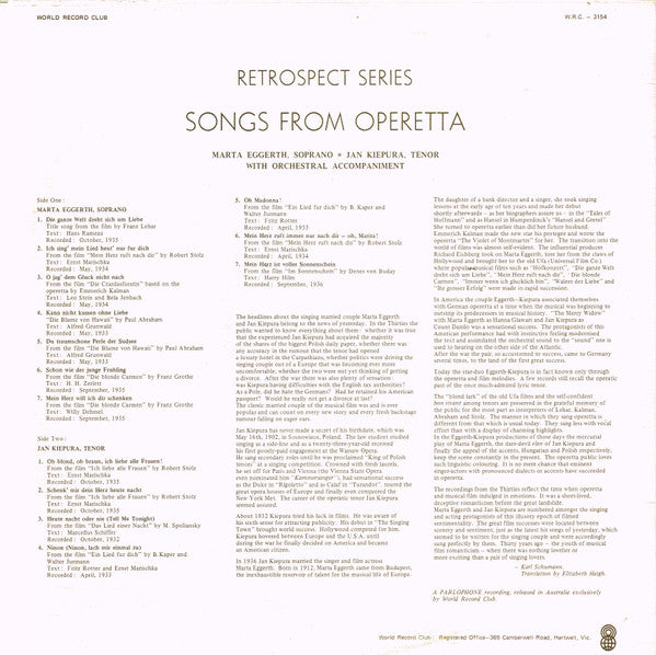 Marta Eggerth, Jan Kiepura : Songs From Operetta (LP, Comp, Mono, Club)