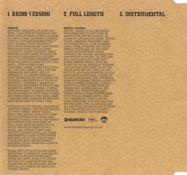 The Pirates (4) Feat Enya, Shola Ama, Naila Boss & Ishani : You Should Really Know (CD, Single)