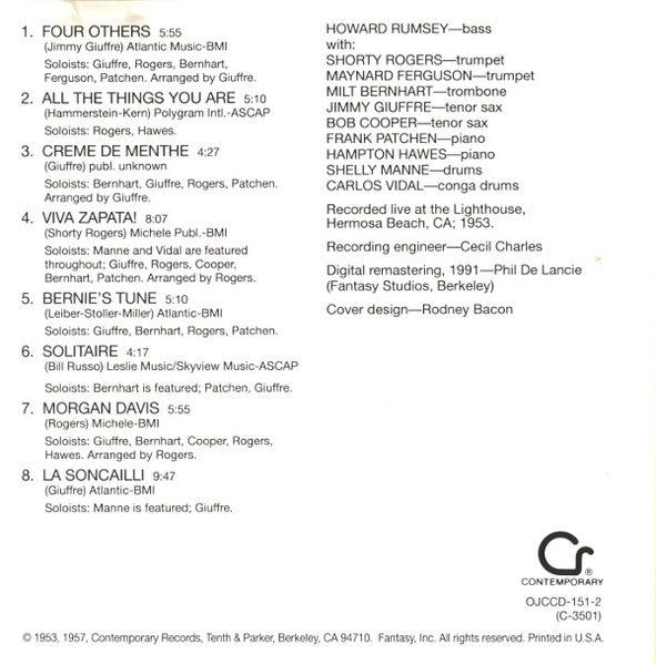 Howard Rumsey's Lighthouse All-Stars : Sunday Jazz A La Lighthouse, Vol. 1 (CD, Album, RE, RM)