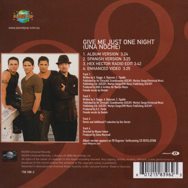 98 Degrees : Give Me Just One Night (Una Noche) (CD, Single, Enh, Car)