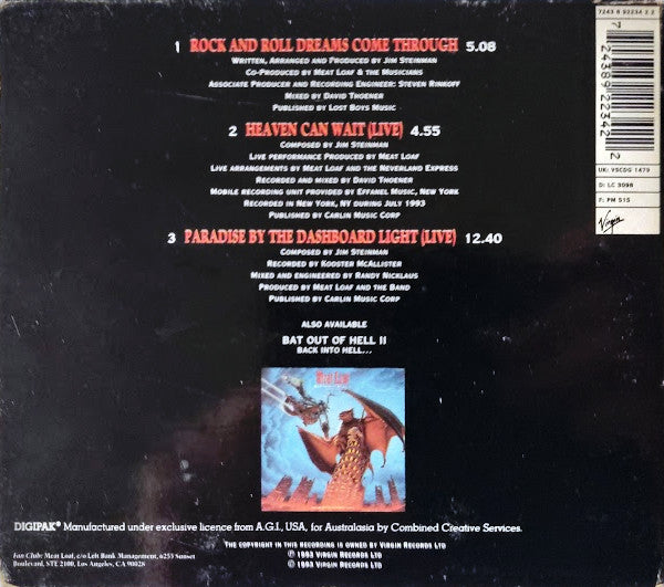 Meat Loaf : Rock And Roll Dreams Come Through (CD, Single, Dig)