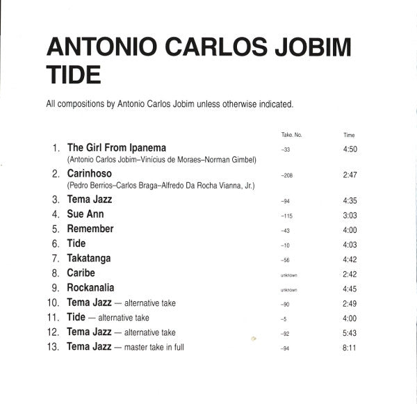 Antonio Carlos Jobim : Tide (CD, Album, RE, RM, Dig)