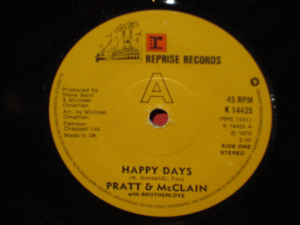 Pratt & McClain With Brotherlove : Happy Days (7", Single)
