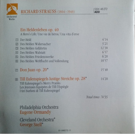 Richard Strauss, The Philadelphia Orchestra, The Cleveland Orchestra, Eugene Ormandy · George Szell : Ein Heldenleben • Don Juan • Till Eulenspiegel (CD, Comp, RE, RM)