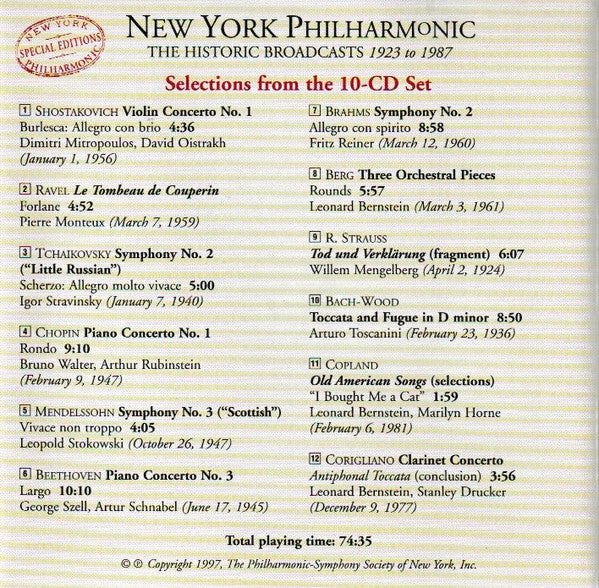 New York Philharmonic : The Historic Broadcasts 1923 To 1987 (CD)